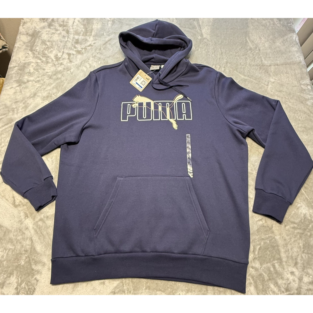 NWT Puma Hoodie Sweatshirt Mens XL Navy Blue Logo Pullover Fleece Athletic - Picture 2 of 8